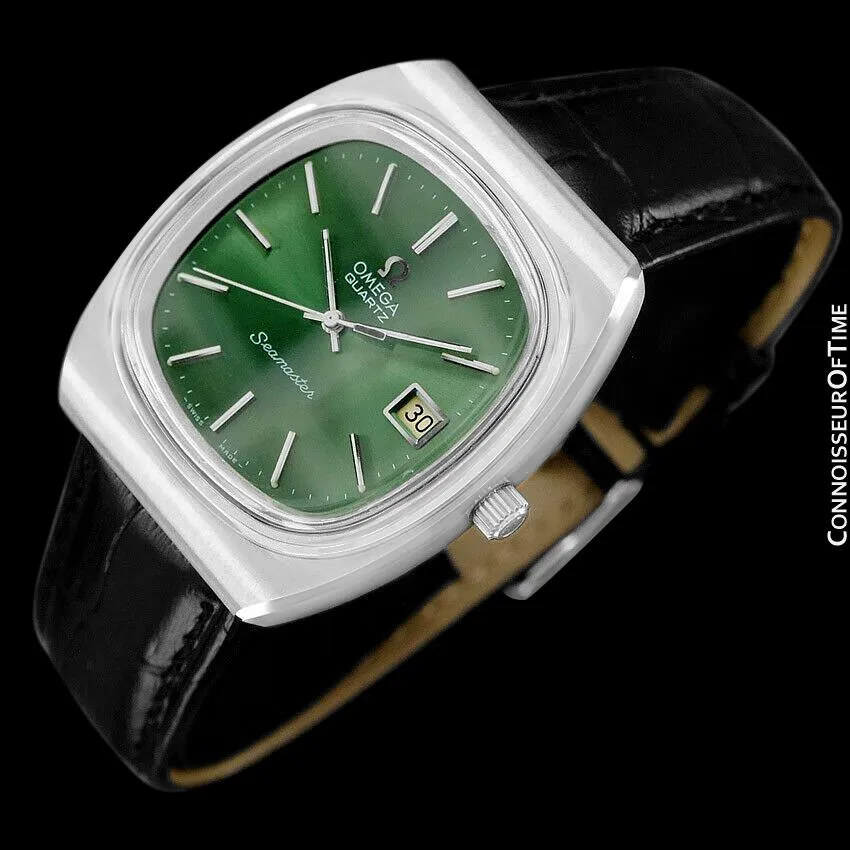 1978 Omega Seamaster Vintage Mens Quartz Date Watch with Green Dial - Stainless Steel