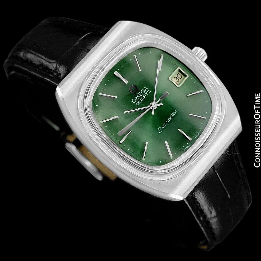 1978 Omega Seamaster Vintage Mens Quartz Date Watch with Green Dial - Stainless Steel