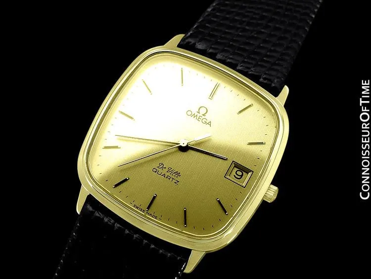 1980 Omega De Ville Classic Retro Mens Accuset Watch, Quick-Setting Hour, Date - 18K Gold Plated & Stainless Steel