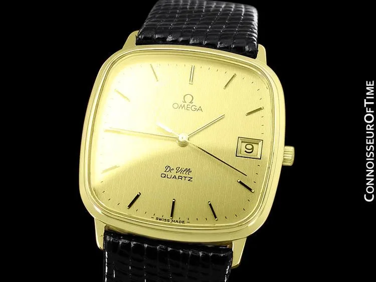 1980 Omega De Ville Classic Retro Mens Accuset Watch, Quick-Setting Hour, Date - 18K Gold Plated & Stainless Steel