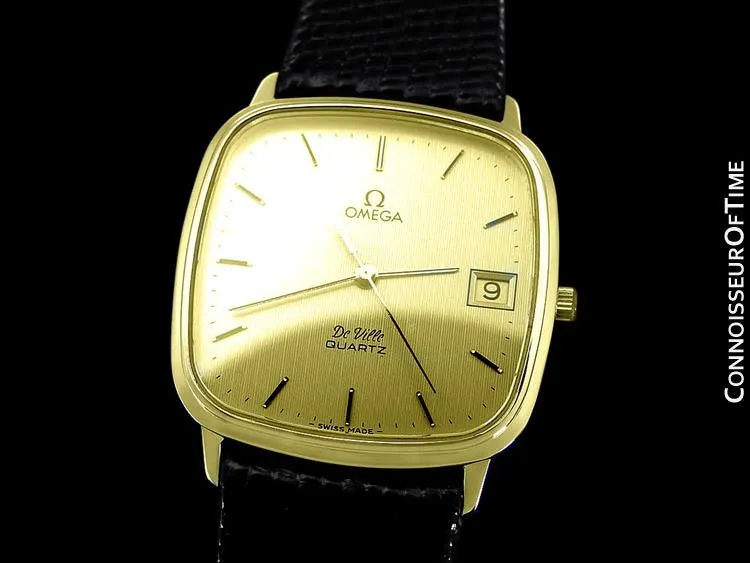 1980 Omega De Ville Classic Retro Mens Accuset Watch, Quick-Setting Hour, Date - 18K Gold Plated & Stainless Steel