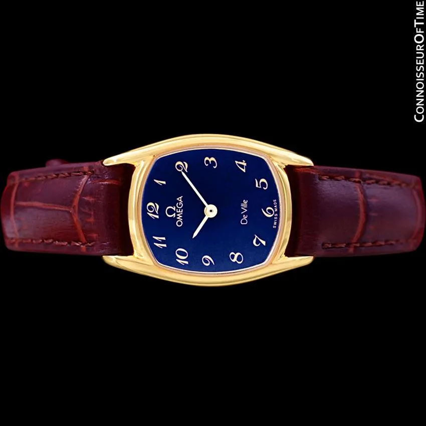 1980's Omega De Ville Vintage Ladies Dress Quartz Watch - 18K Gold Plated & Stainless Steel