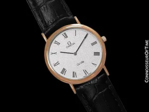 1980's Omega De Ville Vintage Mens Midsize Ultra Thin Dress Watch - 18K Gold Plated & Stainless Steel