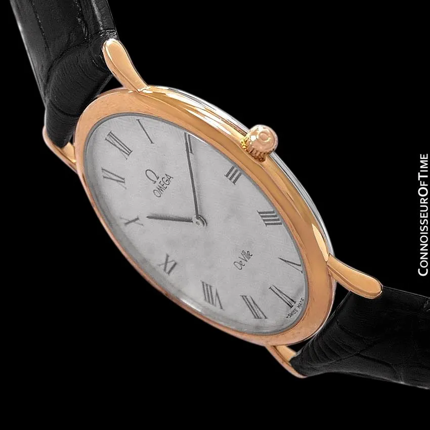 1980's Omega De Ville Vintage Mens Midsize Ultra Thin Dress Watch - 18K Gold Plated & Stainless Steel