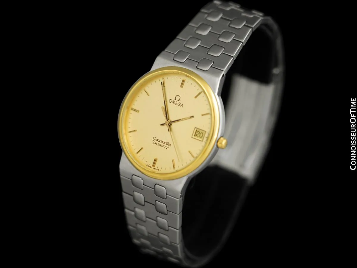 1984 Omega Seamaster Classic Vintage Retro Mens Quartz Watch, Date - Stainless Steel & 18K Gold Plated