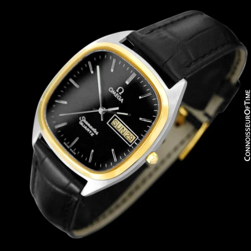 1984 Omega Seamaster Vintage Retro Mens Full Size Quartz Watch, Day Date - 18K Gold Plated & Stainless Steel