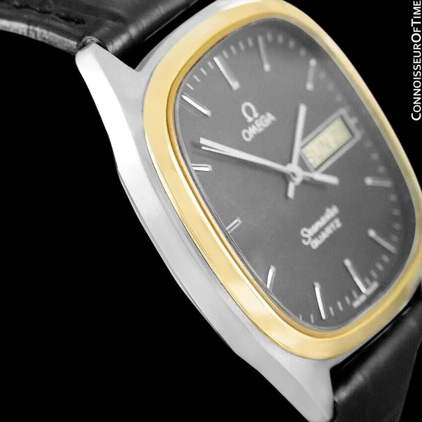 1984 Omega Seamaster Vintage Retro Mens Full Size Quartz Watch, Day Date - 18K Gold Plated & Stainless Steel