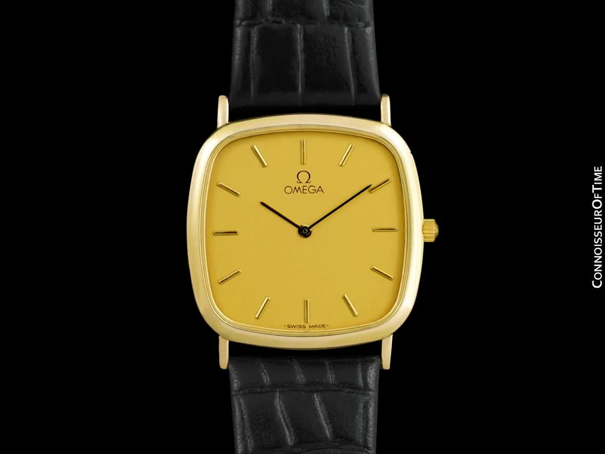 1989 Omega De Ville Mens Midsize Ultra Thin Dress Watch - 18K Gold Plated & Stainless Steel