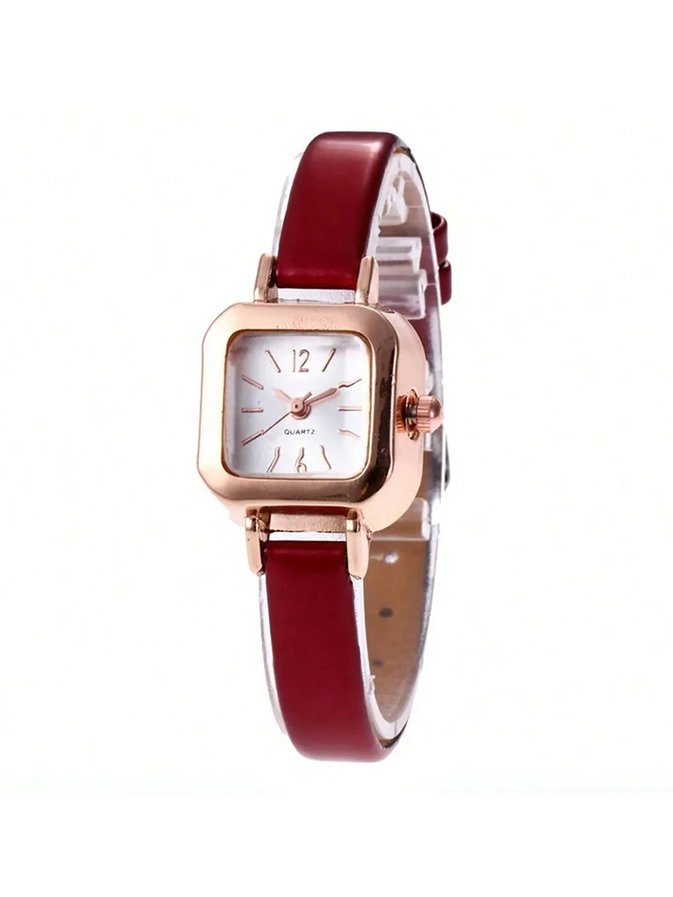 1pc Quartz Watch With Pu Strap And Square Small Watch Case- FD ⚡