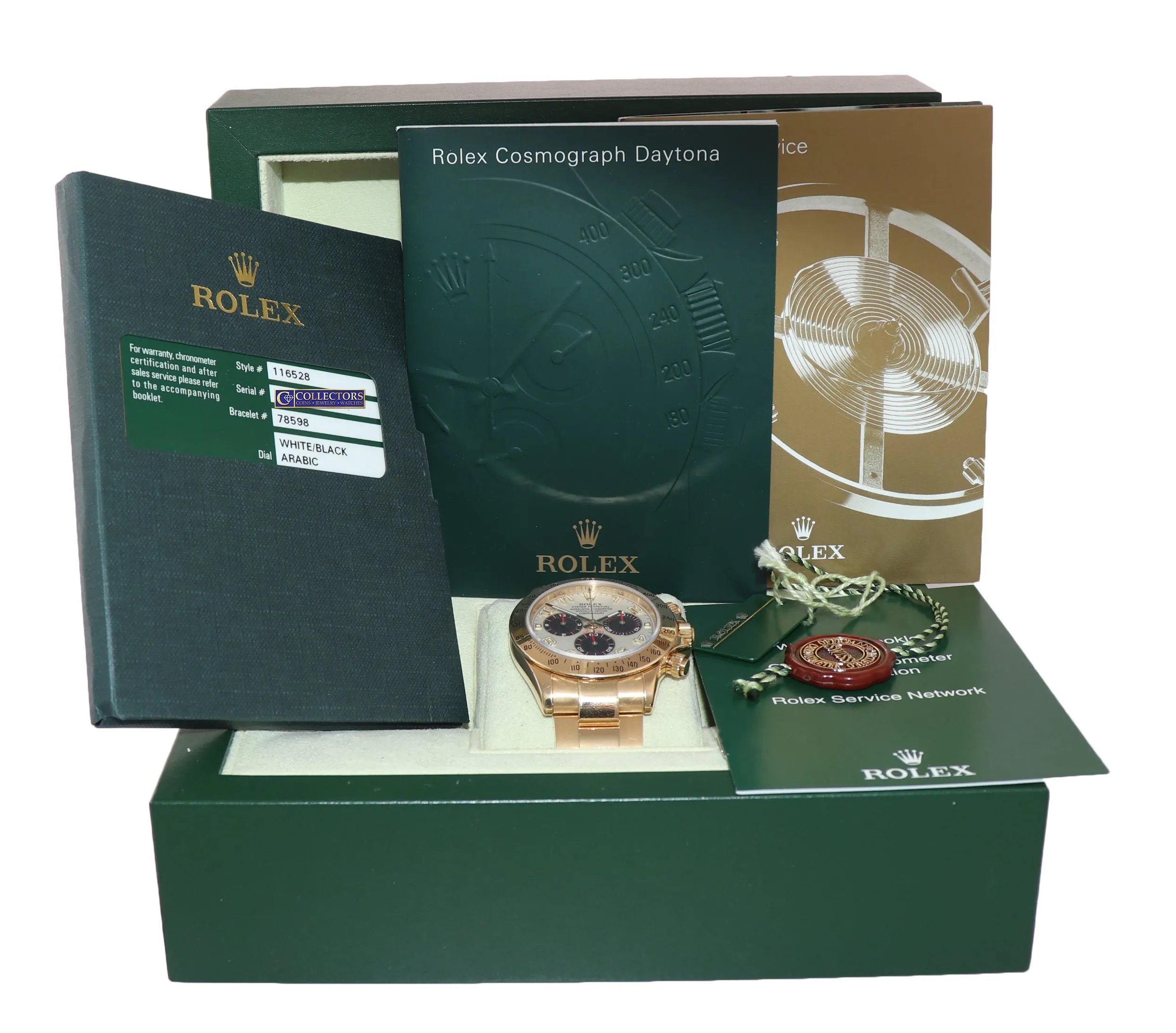 2010 PAPERS Rolex Daytona 116528 White Panda Dial 18K Yellow Gold 40mm Watch Box