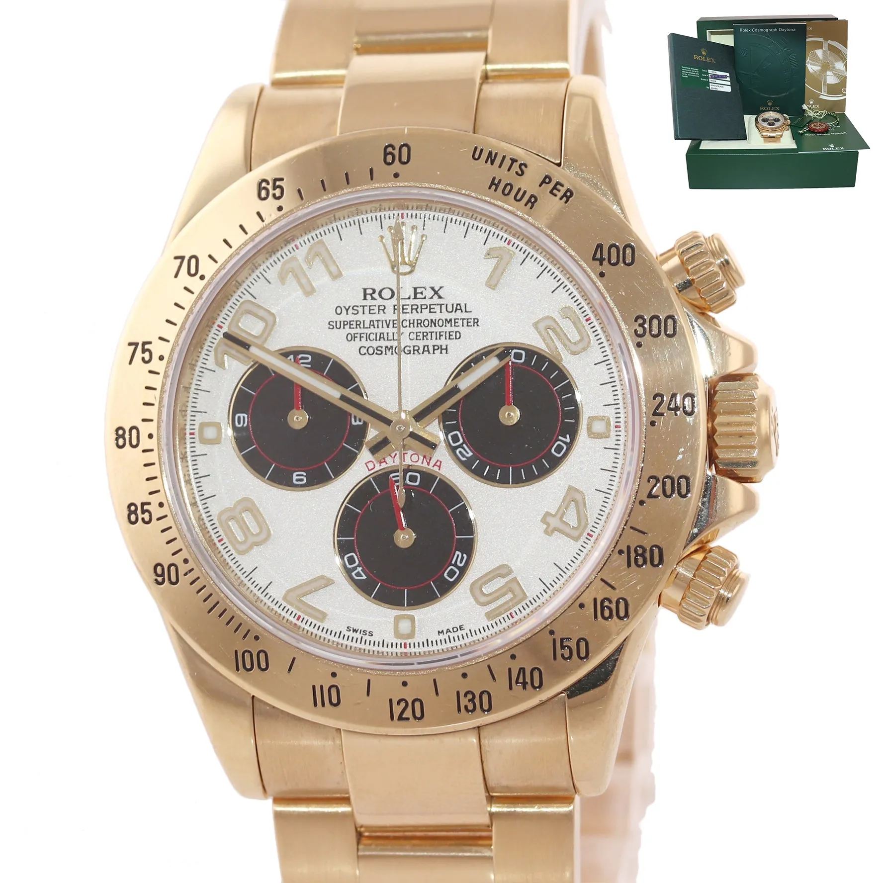 2010 PAPERS Rolex Daytona 116528 White Panda Dial 18K Yellow Gold 40mm Watch Box