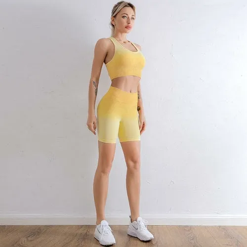 2021 Sports Set Women Gradient Fitness Yoga Tracksuit Gym Jogging
