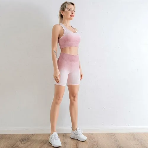 2021 Sports Set Women Gradient Fitness Yoga Tracksuit Gym Jogging