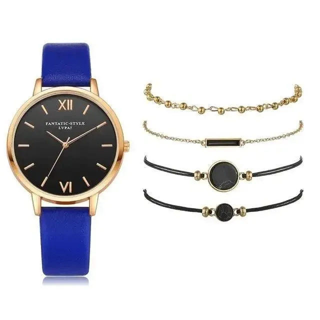 5Pcs Elegant Stylish Buckle Quartz Wrist Watch Set - Fashion Watches For Women and Girls