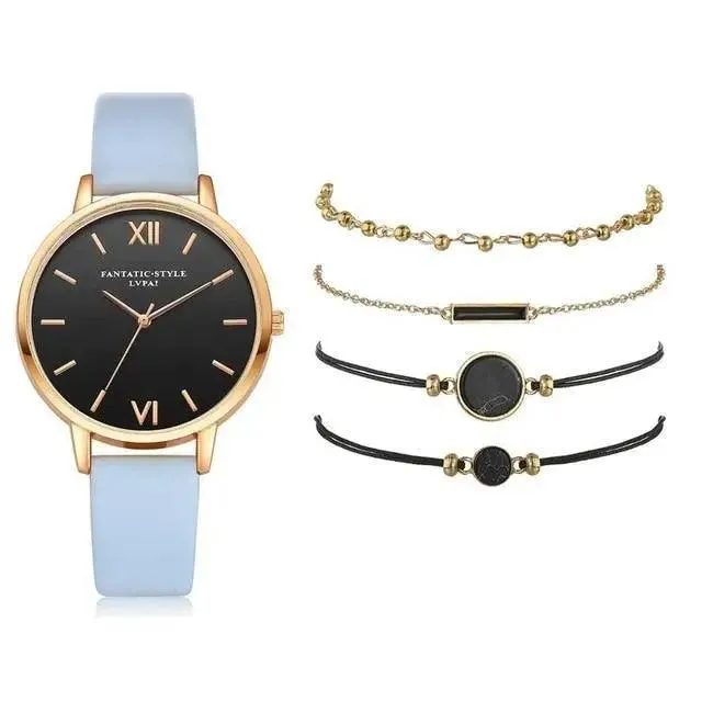 5Pcs Elegant Stylish Buckle Quartz Wrist Watch Set - Fashion Watches For Women and Girls