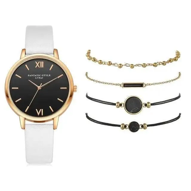 5Pcs Elegant Stylish Buckle Quartz Wrist Watch Set - Fashion Watches For Women and Girls