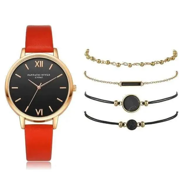 5Pcs Elegant Stylish Buckle Quartz Wrist Watch Set - Fashion Watches For Women and Girls