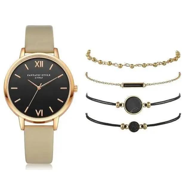 5Pcs Elegant Stylish Buckle Quartz Wrist Watch Set - Fashion Watches For Women and Girls
