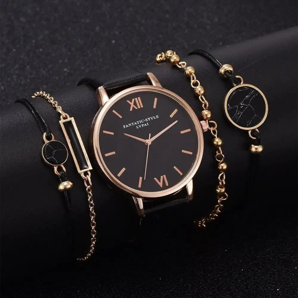 5Pcs Elegant Stylish Buckle Quartz Wrist Watch Set - Fashion Watches For Women and Girls