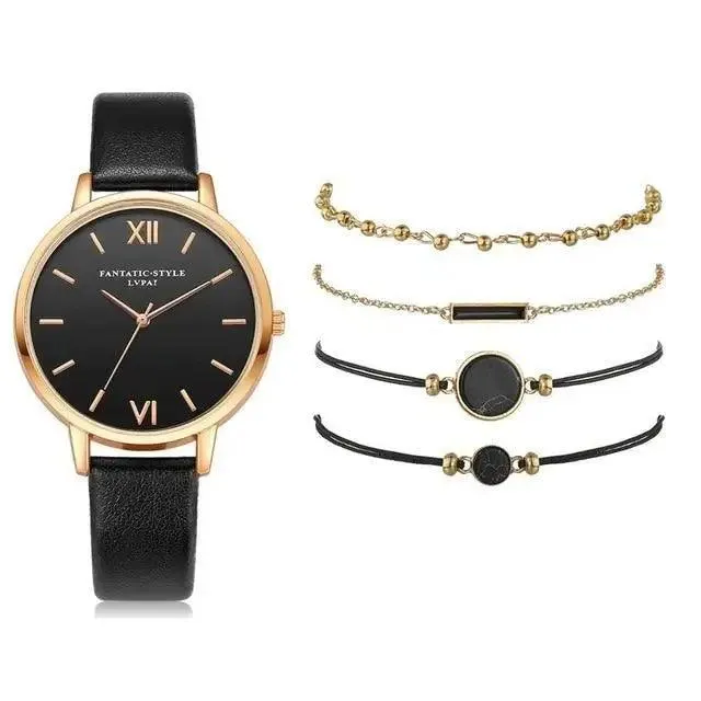 5Pcs Elegant Stylish Buckle Quartz Wrist Watch Set - Fashion Watches For Women and Girls