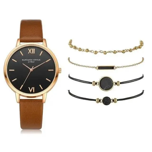 5Pcs Elegant Stylish Buckle Quartz Wrist Watch Set - Fashion Watches For Women and Girls