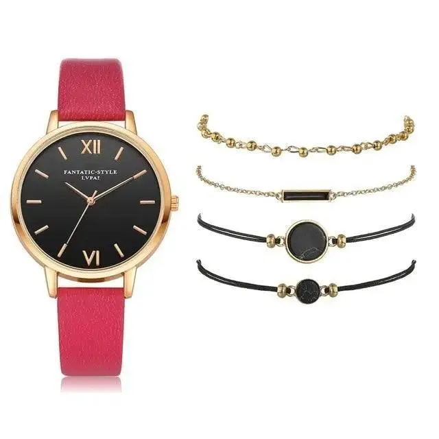 5Pcs Elegant Stylish Buckle Quartz Wrist Watch Set - Fashion Watches For Women and Girls