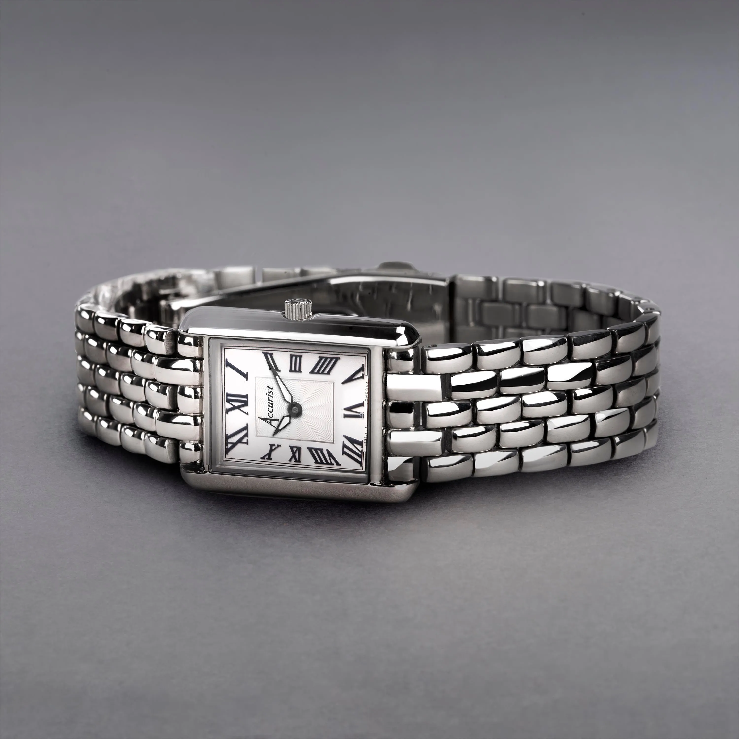 Accurist Rectangle Ladies Watch | Silver Case & Stainless Steel Bracelet with White Dial | 26mm