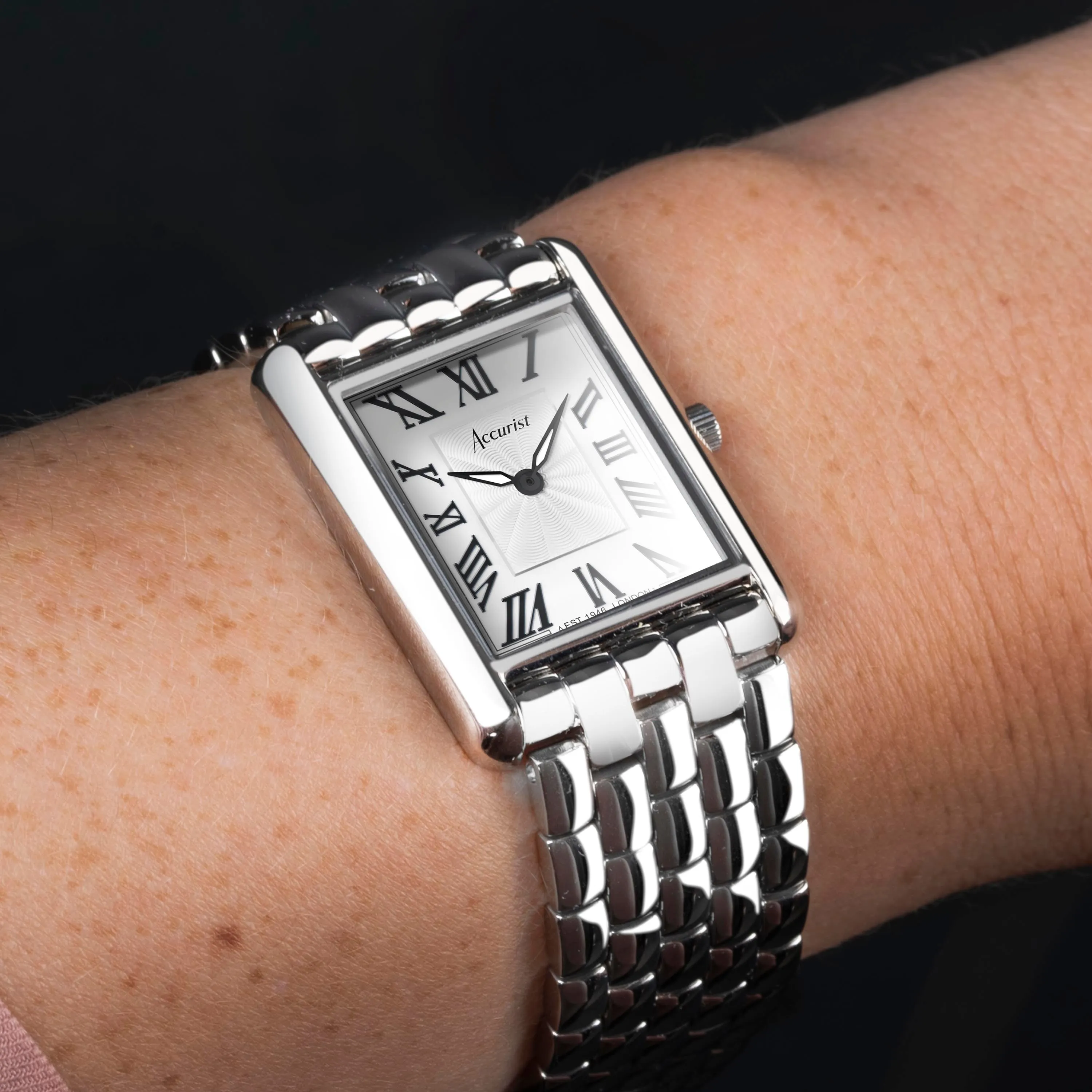 Accurist Rectangle Ladies Watch | Silver Case & Stainless Steel Bracelet with White Dial | 26mm