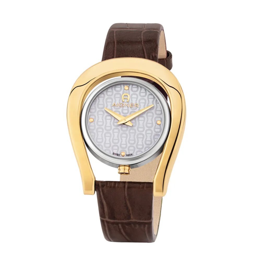 AIGNER Women's Brown Leather Strap Capri Gold Case Watch