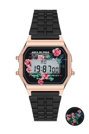 Aqua di Polo 1987 Siyah Metal Çiçekli Retro Unisex Kol Saati APWA064002