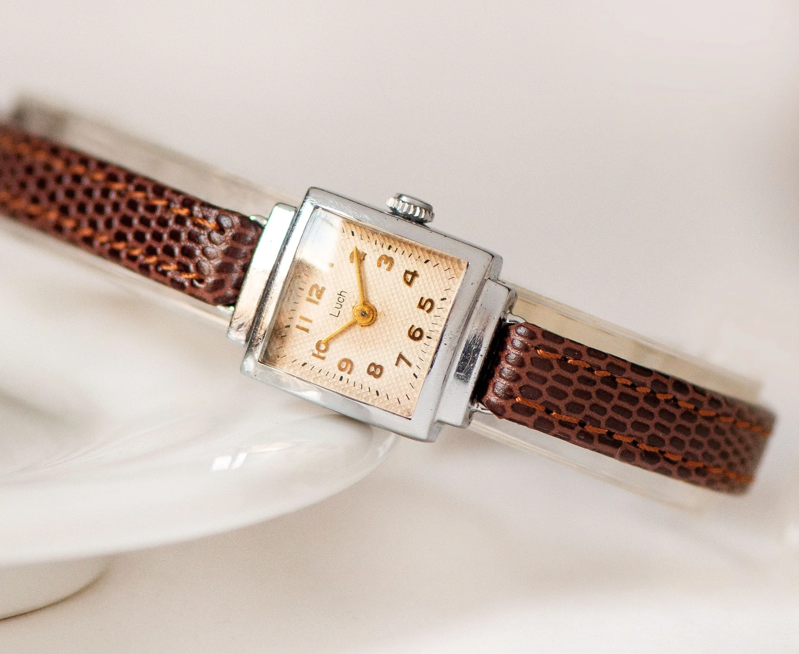 Art deco style watch for women Ray, women's watch silver shade square, classic lady watch retro jewelry gift her, new premium leather strap