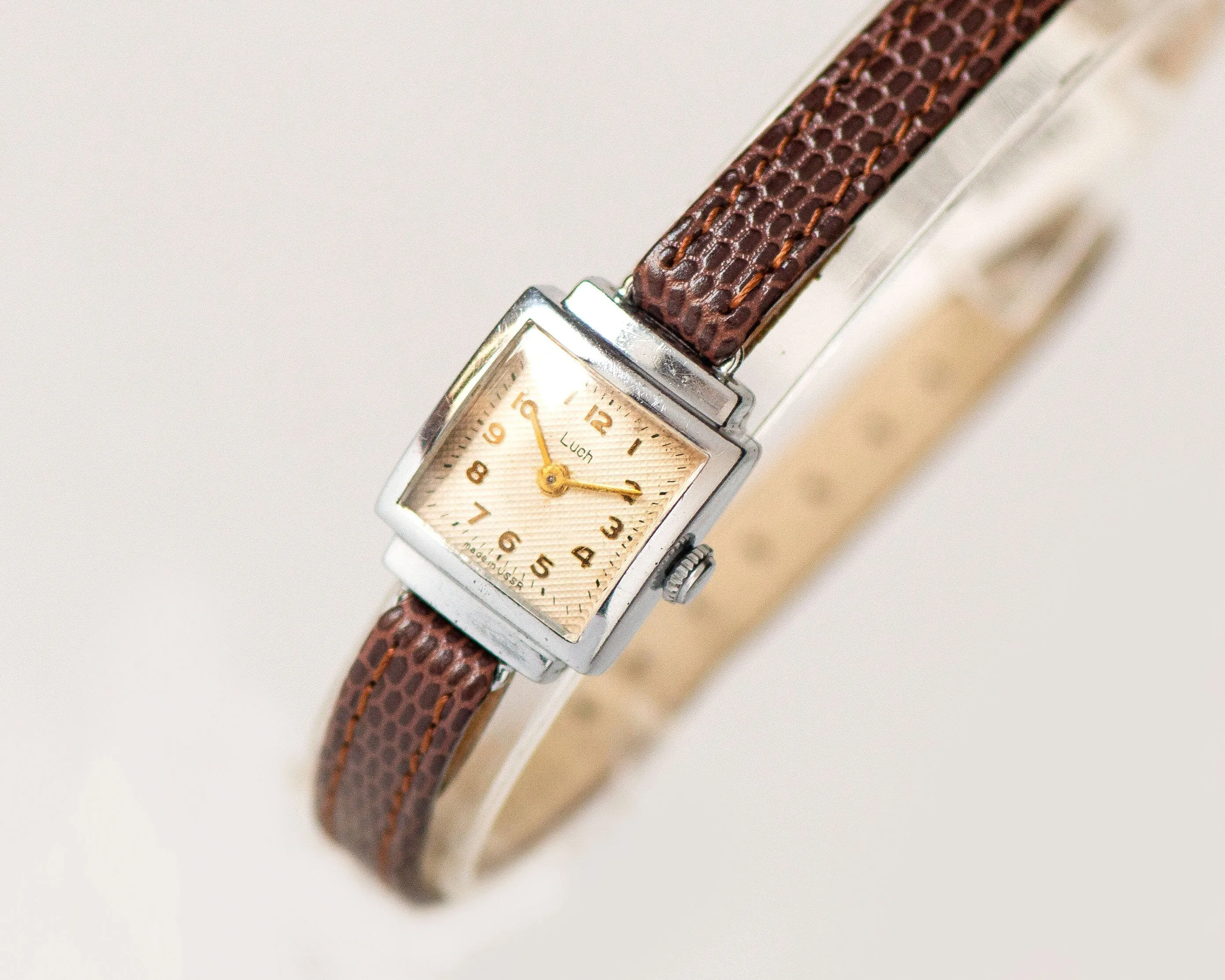 Art deco style watch for women Ray, women's watch silver shade square, classic lady watch retro jewelry gift her, new premium leather strap