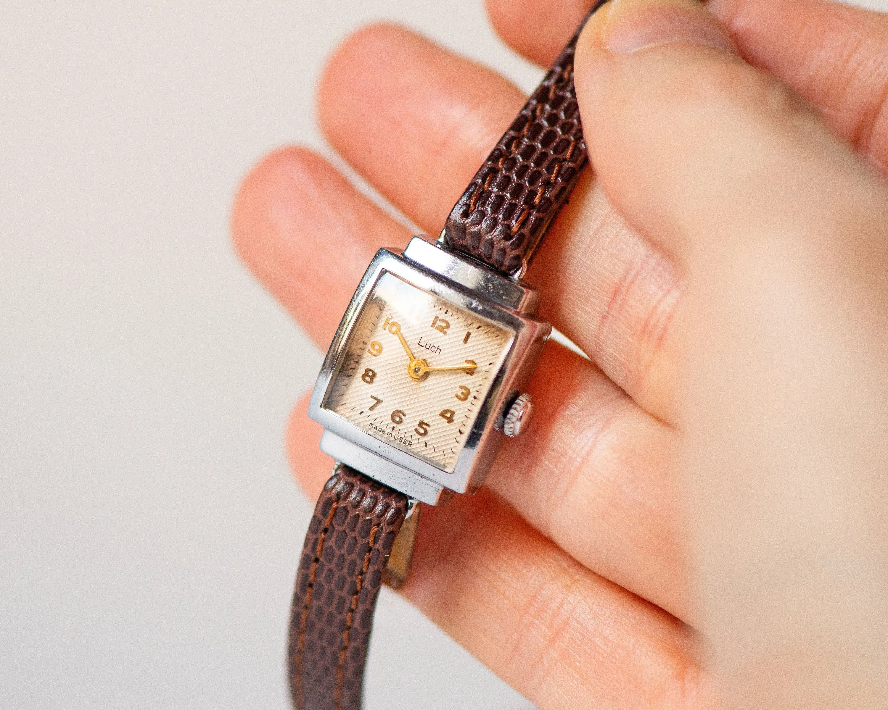 Art deco style watch for women Ray, women's watch silver shade square, classic lady watch retro jewelry gift her, new premium leather strap