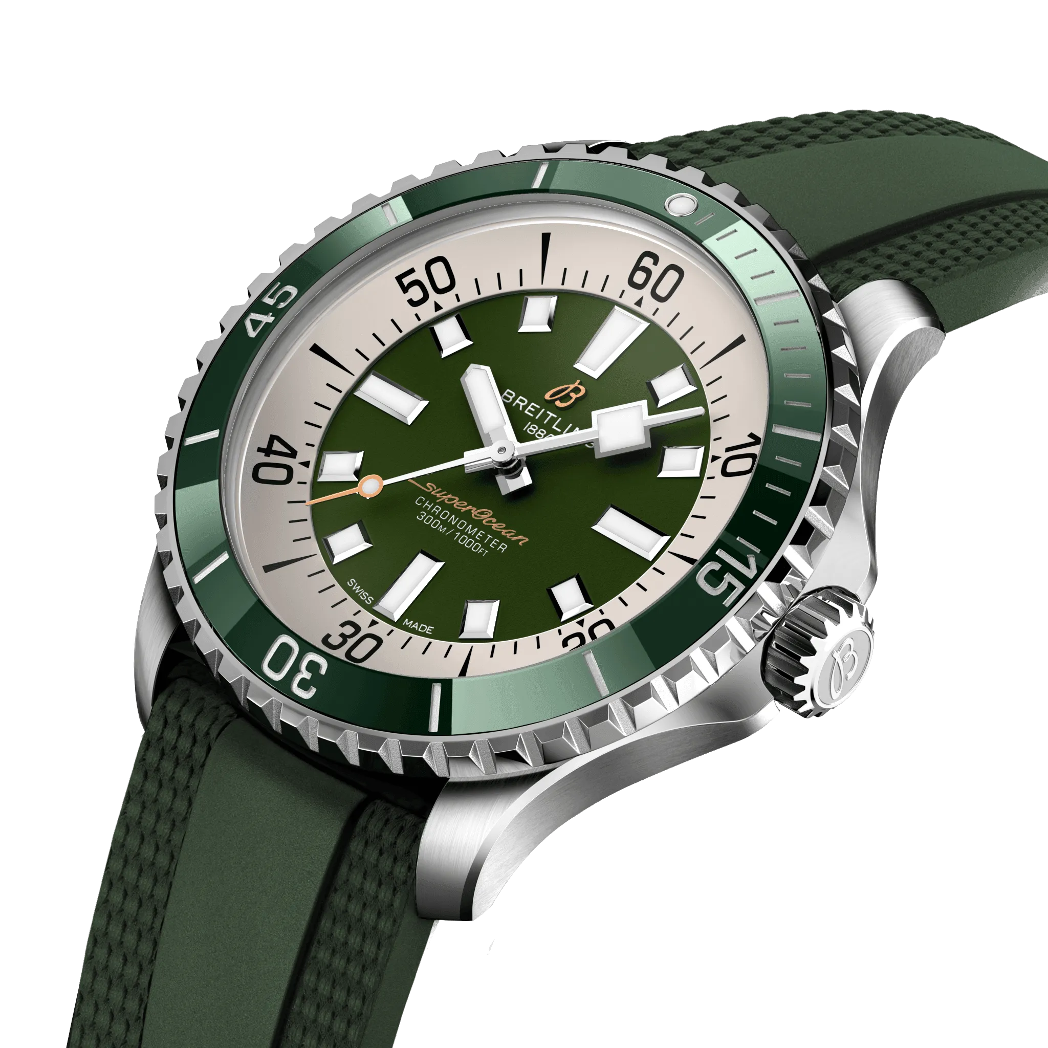 Breitling Superocean Green on Rubber Watch, 44mm