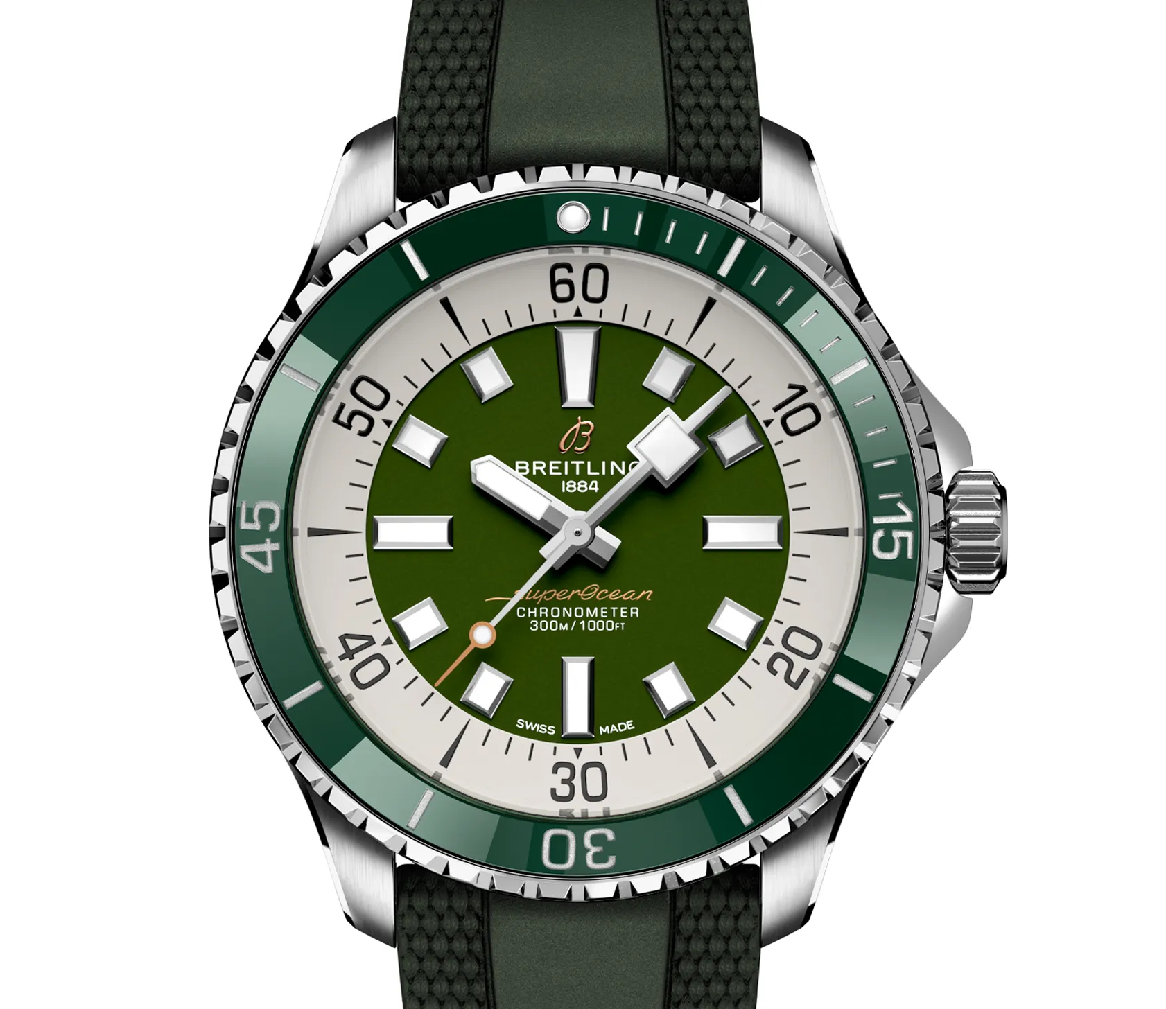 Breitling Superocean Green on Rubber Watch, 44mm