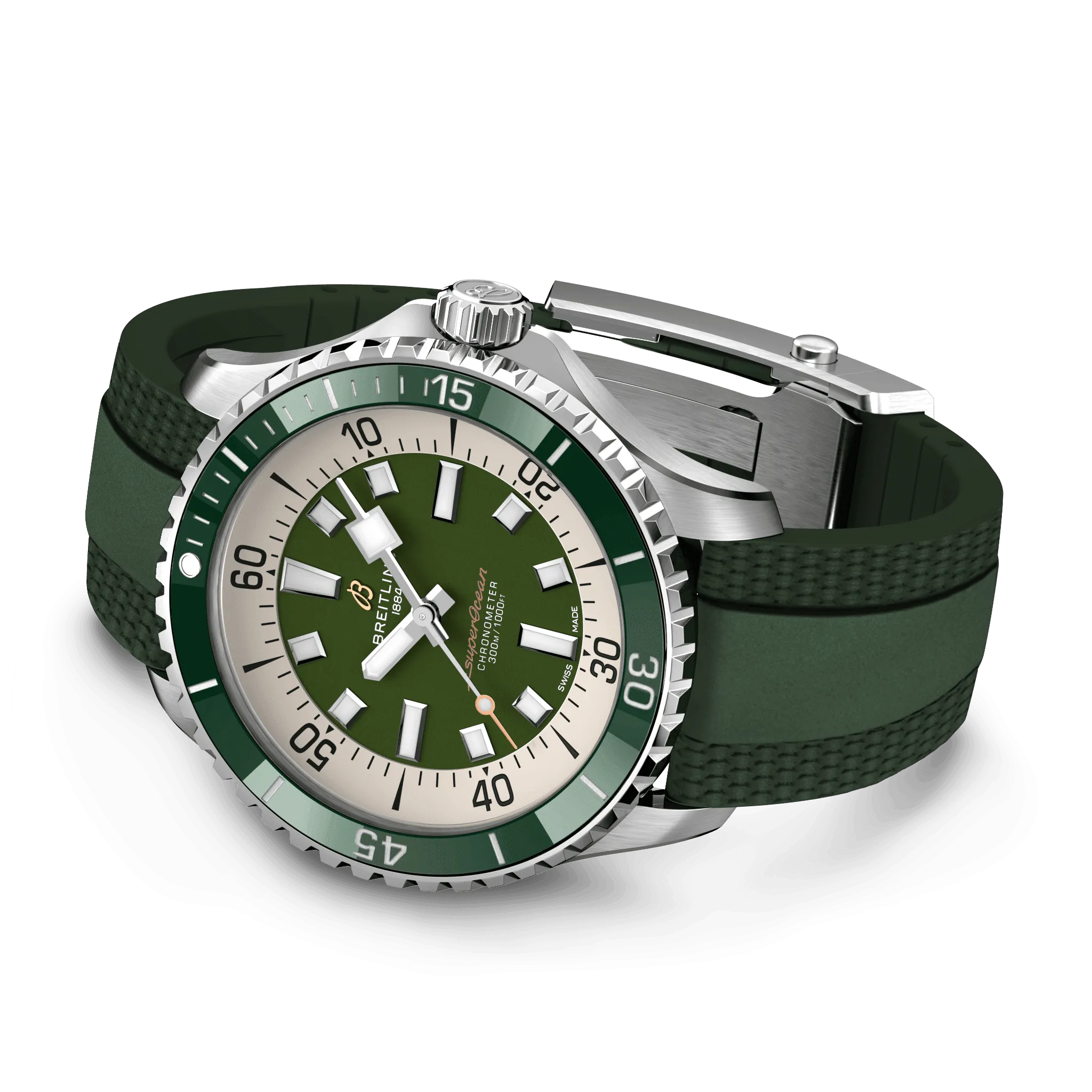 Breitling Superocean Green on Rubber Watch, 44mm
