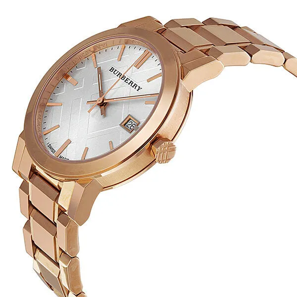 Burberry White Check Pattern Dial Rose Gold-plated Unisex Watch BU9004