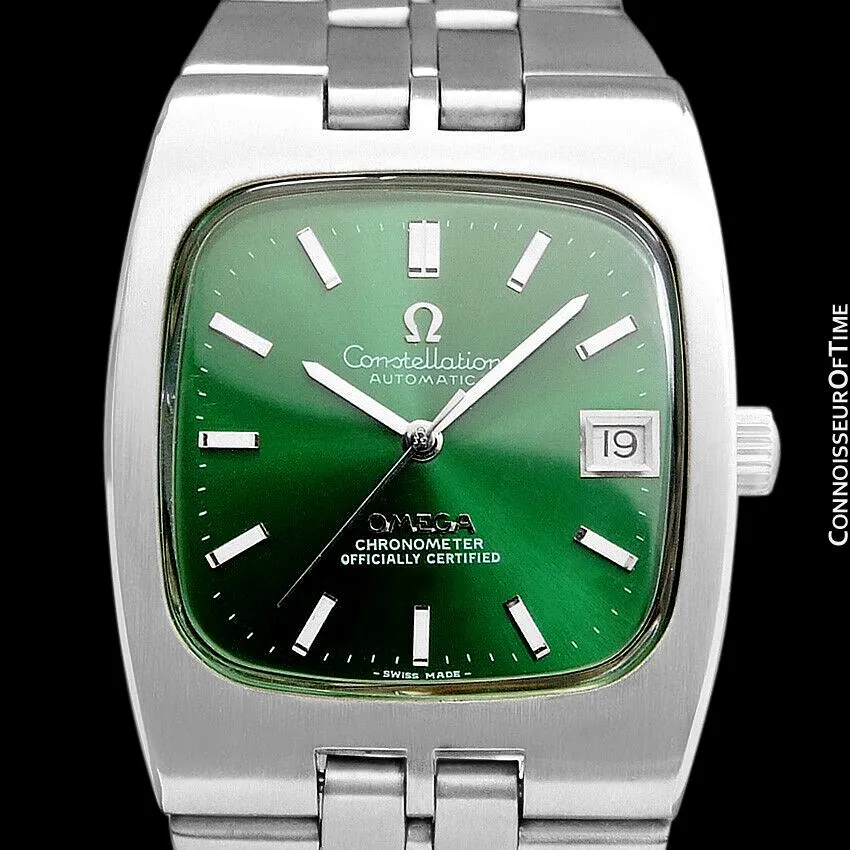 c. 1968 Omega Constellation Mens Automatic Chronometer Watch with Emerald Green Dial - Stainless Steel
