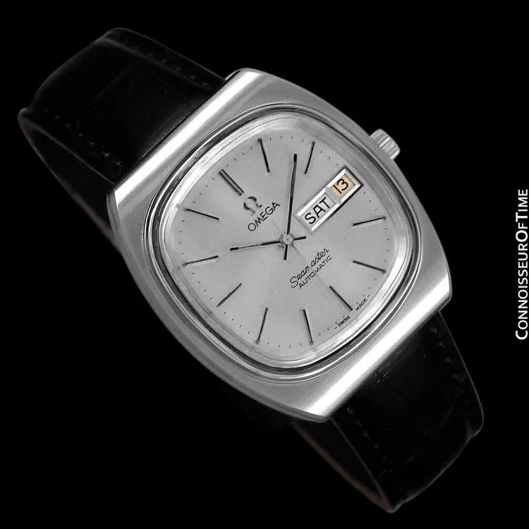 c. 1983 Omega Seamaster Vintage Mens TV Watch, Automatic, Day Date - Stainless Steel