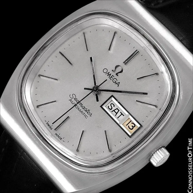 c. 1983 Omega Seamaster Vintage Mens TV Watch, Automatic, Day Date - Stainless Steel
