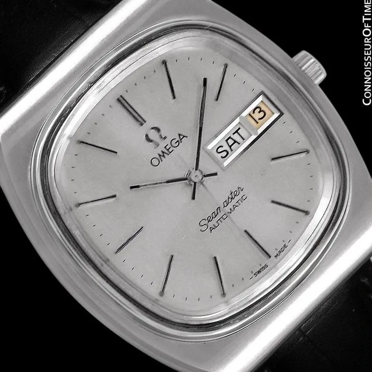 c. 1983 Omega Seamaster Vintage Mens TV Watch, Automatic, Day Date - Stainless Steel