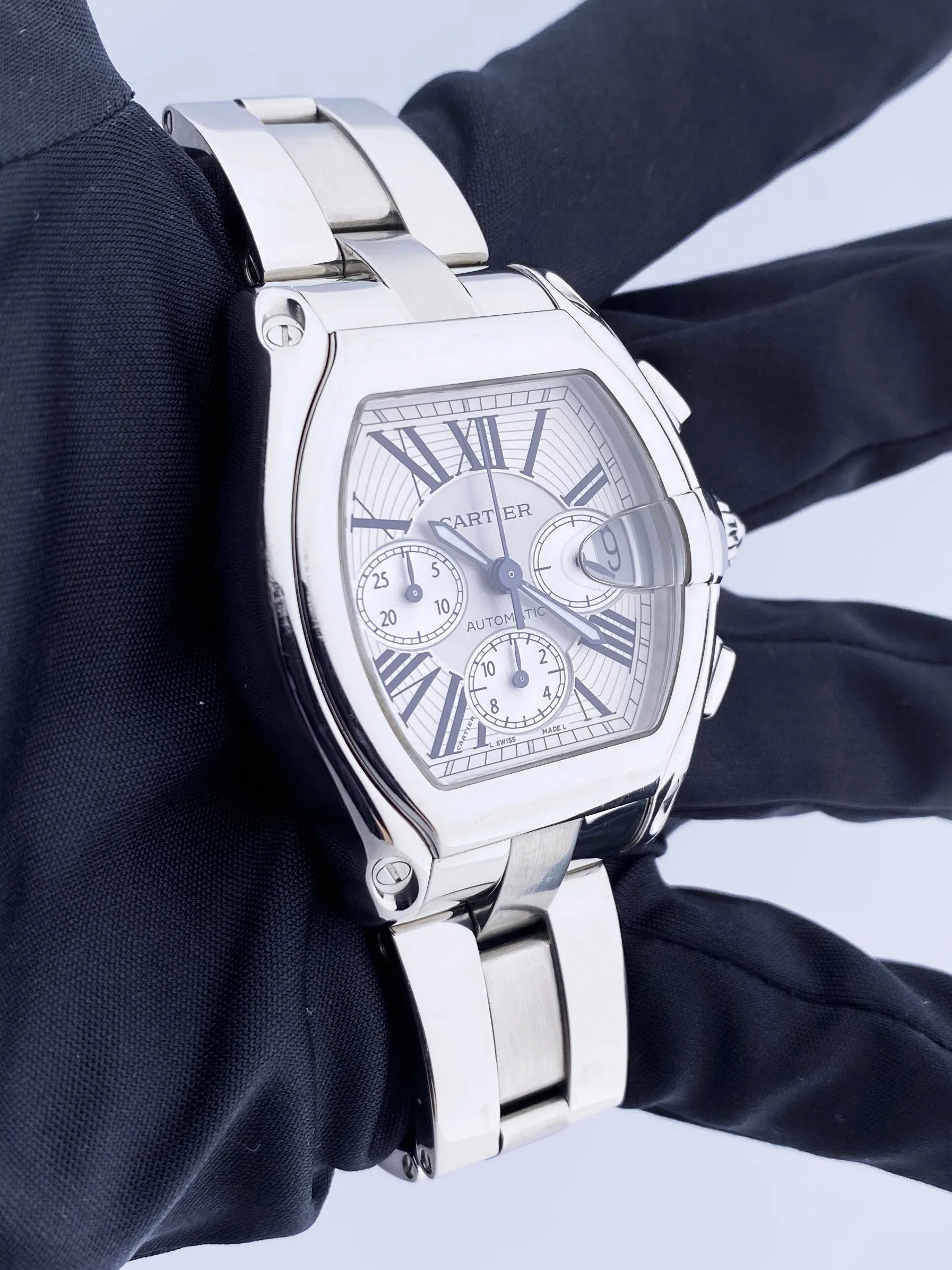 Cartier Roadster XL 2618 Sliver Dial Mens Watch Box Papers
