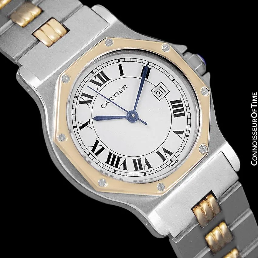 Cartier Santos Octagon Godron Mens Midsize Watch, Automatic - Stainless Steel and 18K Gold