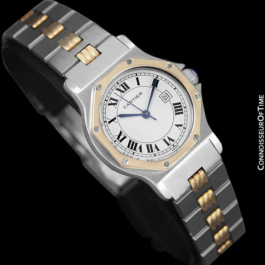 Cartier Santos Octagon Godron Mens Midsize Watch, Automatic - Stainless Steel and 18K Gold