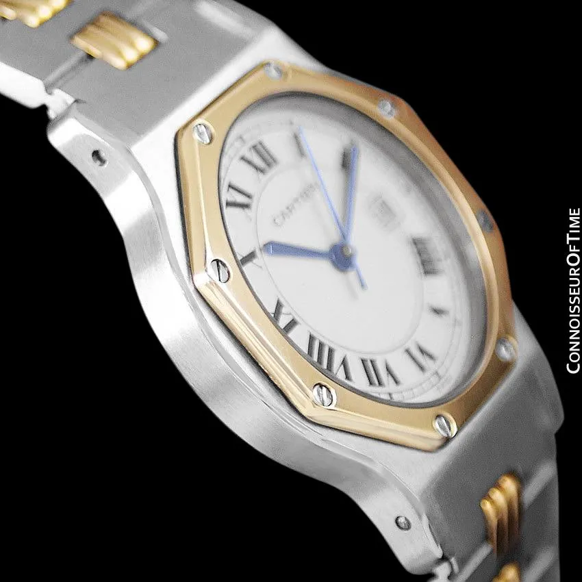 Cartier Santos Octagon Godron Mens Midsize Watch, Automatic - Stainless Steel and 18K Gold