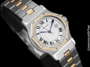Cartier Santos Octagon Godron Mens Midsize Watch, Automatic - Stainless Steel and 18K Gold