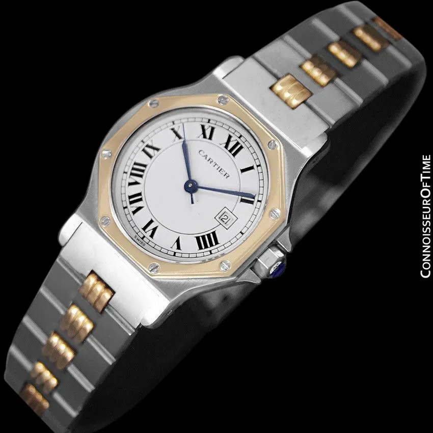 Cartier Santos Octagon Godron Mens Midsize Watch, Automatic - Stainless Steel and 18K Gold