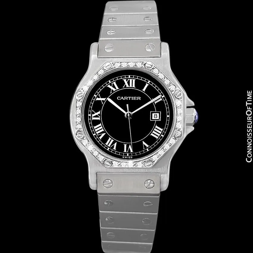 Cartier Santos Octagon Mens Midsize Watch, Automatic - Stainless Steel and Diamonds