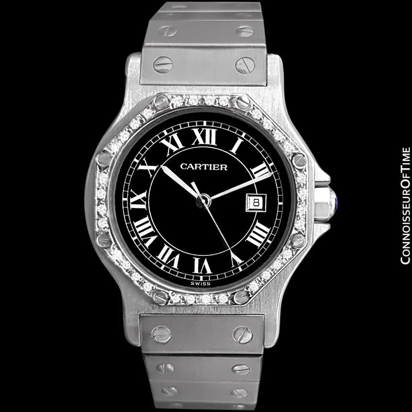 Cartier Santos Octagon Mens Midsize Watch, Automatic - Stainless Steel and Diamonds