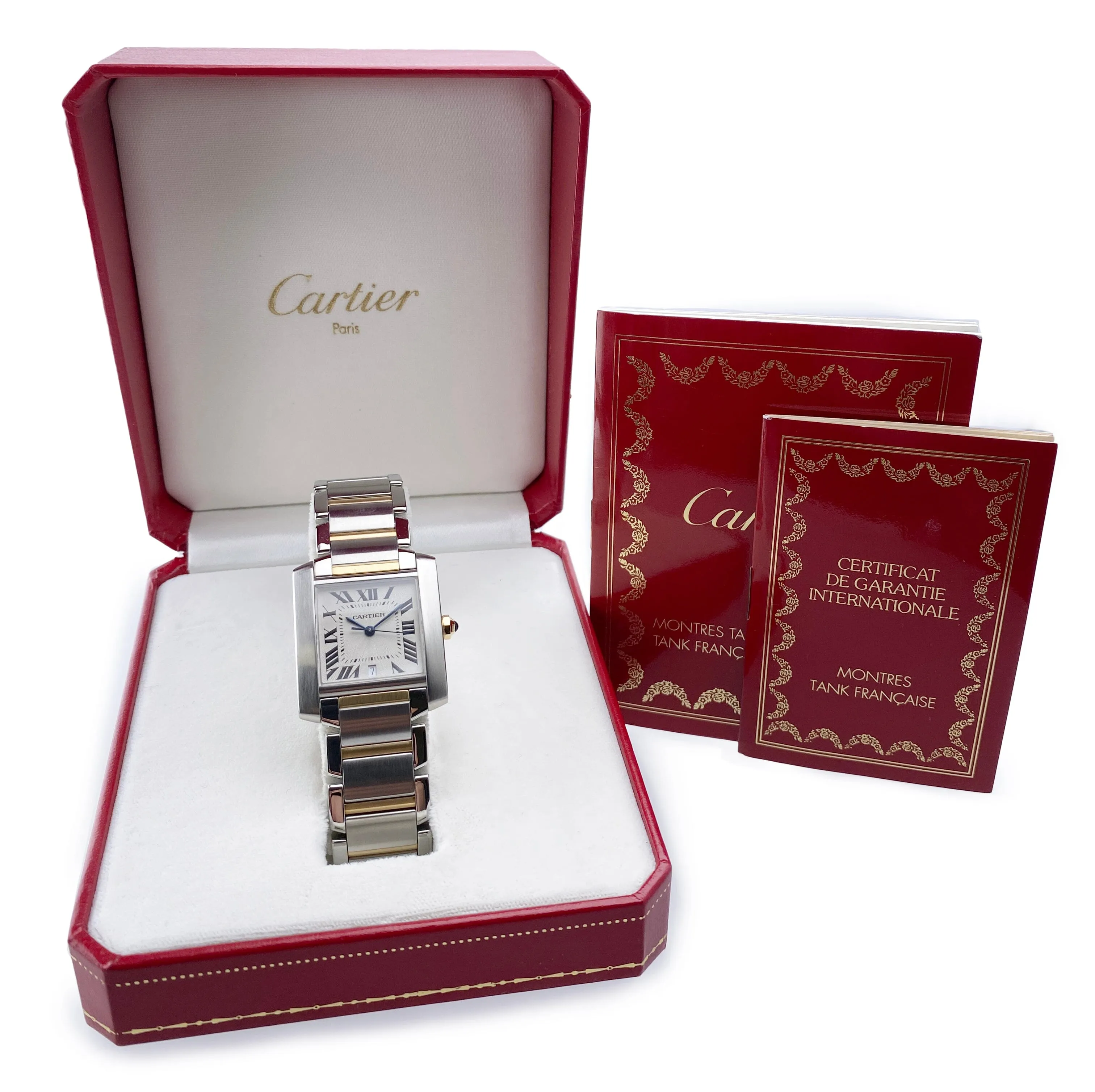 Cartier Tank Francaise Large W51005Q4 Two Tone Mens Watch Box Papers